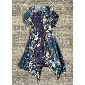 Komarov Womens S Dress V-Neck 3/4 Sleeve Floral Crinkle Long NWT O1